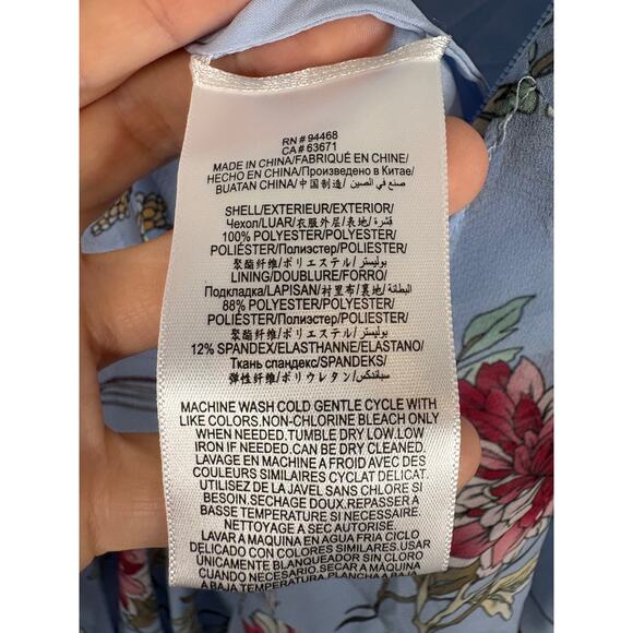 BCBGMAXAZRIA Asymmetric Midi Dress Tiered Ruffle Floral Party Garden Hoco Blue 2 - Picture 10 of 10